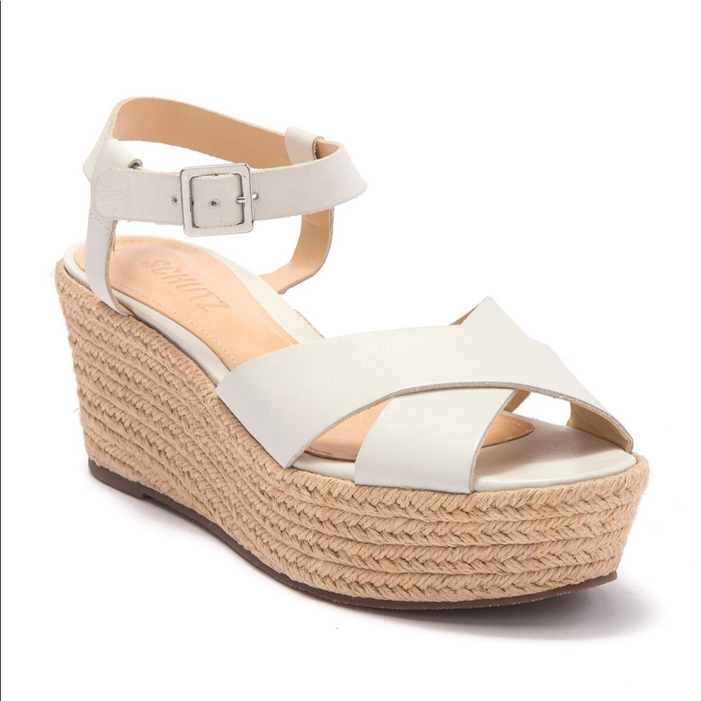 Schutz Devinelli White Leather Espadrille Sandal